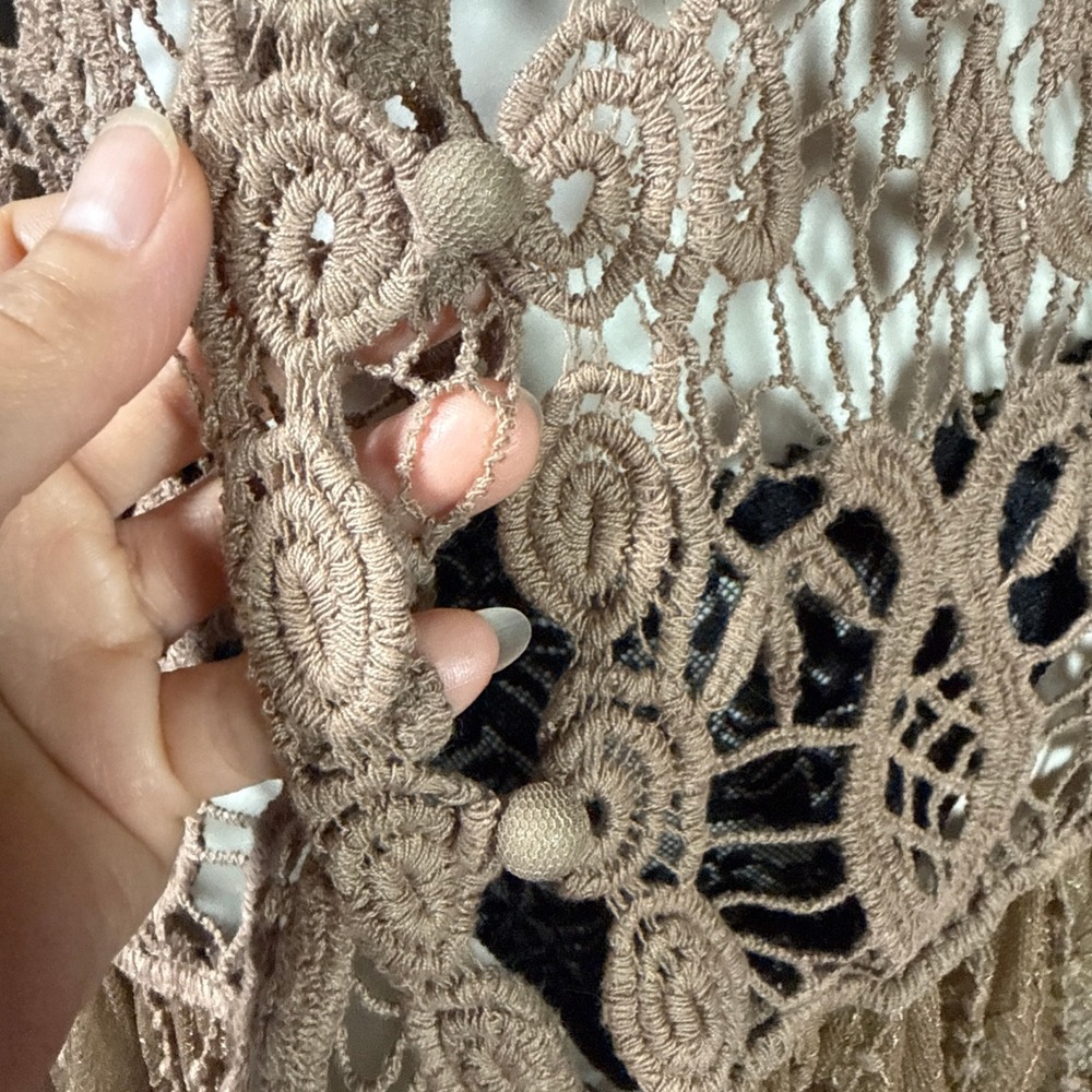 Ryu Crochet Lace Tiered Dress Cardigan Brown S/M NWT Y2K Fairycore Boho Festiva - Picture 13 of 16